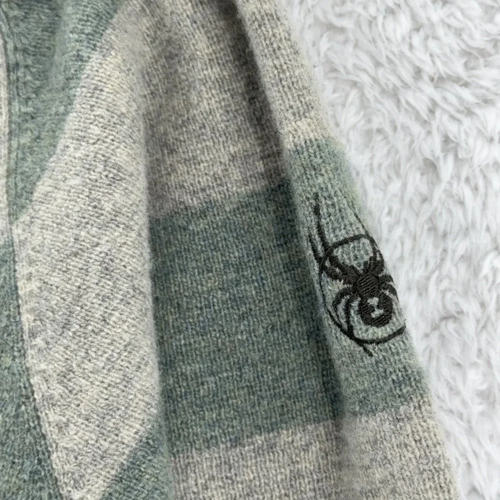 Spyder Wool Blend‎ Striped Sweater Mens Large Gray Green Pullover Outdoors Logo